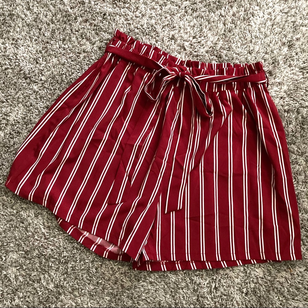 Striped Highwaisted Belted Shorts